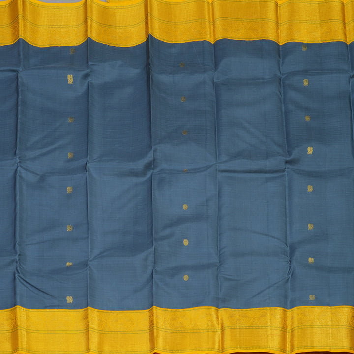 Hayagrivas Handloom Dark Grey Kanjivaram Silk Saree with Yellow Border KBE1861L21-1