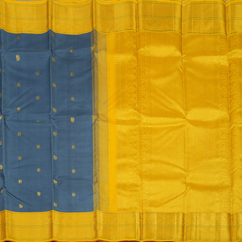 Hayagrivas Handloom Dark Grey Kanjivaram Silk Saree with Yellow Border KBE1861L21-1