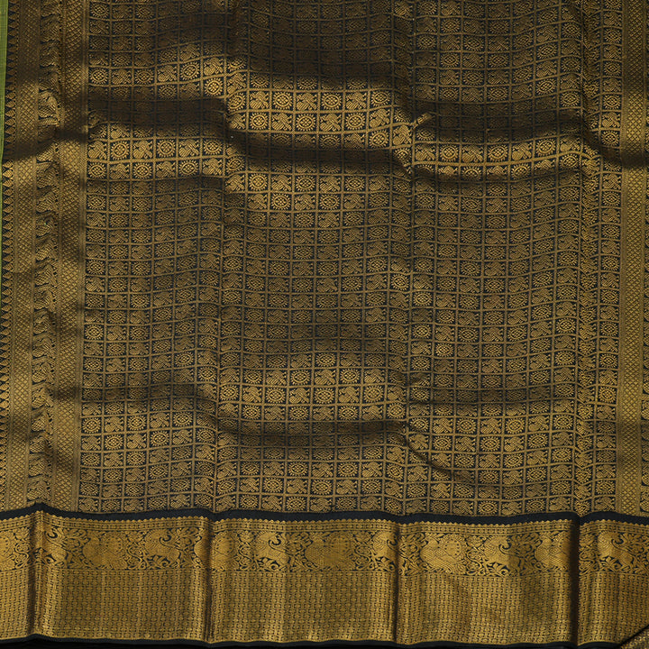 Hayagrivas Handloom Lime Green Kanjivaram Silk Saree with Black Border KBE1868L1-1