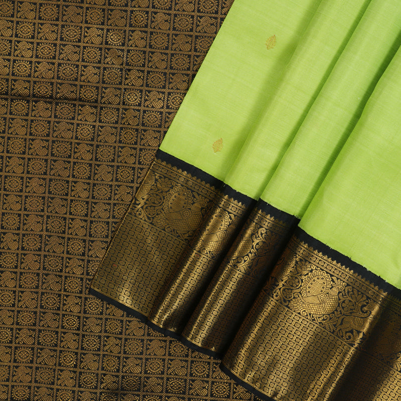 Hayagrivas Handloom Lime Green Kanjivaram Silk Saree with Black Border KBE1868L1-1