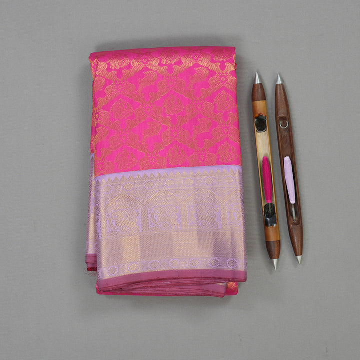 Hayagrivas Handloom Bright Rani Pink Kanjivaram Silk Saree with Lilac border KBE1868L4-1