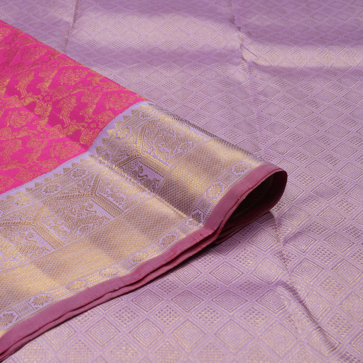 Hayagrivas Handloom Bright Rani Pink Kanjivaram Silk Saree with Lilac border KBE1868L4-1