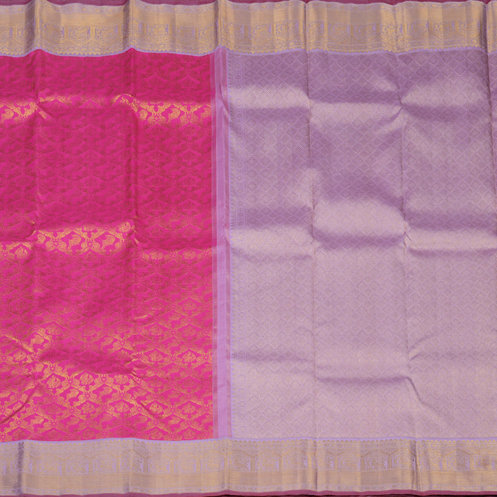 Hayagrivas Handloom Bright Rani Pink Kanjivaram Silk Saree with Lilac border KBE1868L4-1