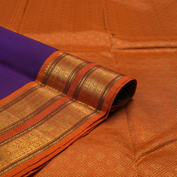 Hayagrivas Handloom Purple Kanjivaram Silk Saree with Orange Border KBE1869L2-1