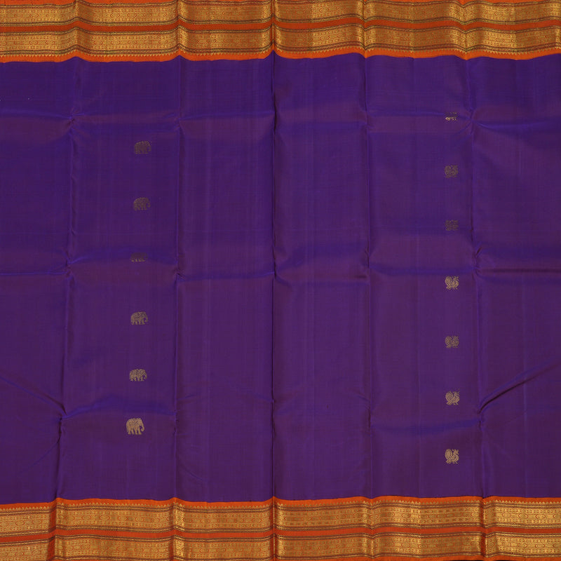 Hayagrivas Handloom Purple Kanjivaram Silk Saree with Orange Border KBE1869L2-1