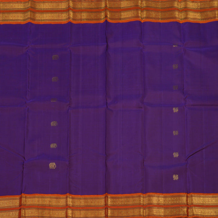 Hayagrivas Handloom Purple Kanjivaram Silk Saree with Orange Border KBE1869L2-1