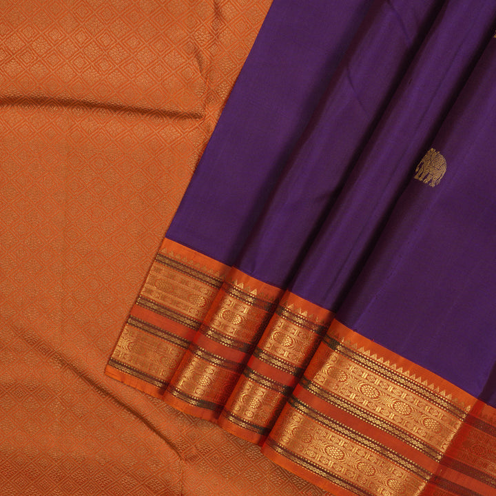 Hayagrivas Handloom Purple Kanjivaram Silk Saree with Orange Border KBE1869L2-1
