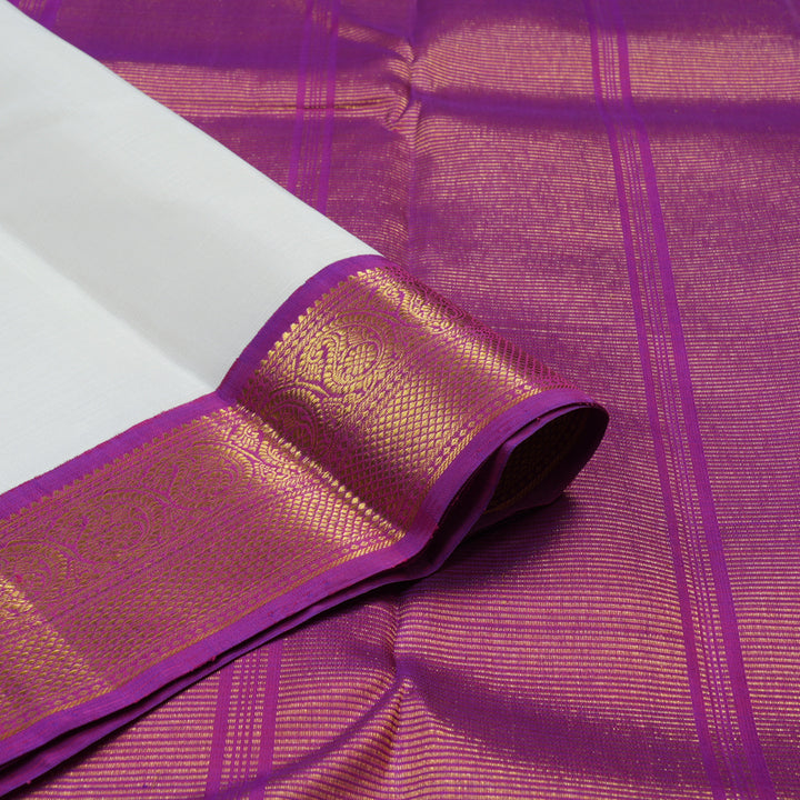 Hayagrivas Handloom White Kanjivaram Silk Saree with Purple Border KBE1869L6-1
