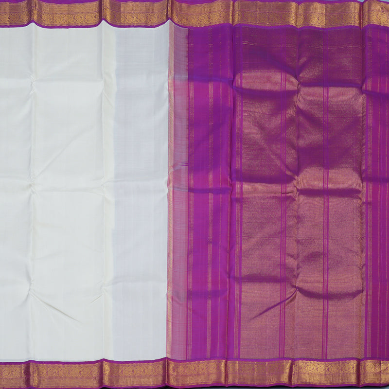 Hayagrivas Handloom White Kanjivaram Silk Saree with Purple Border KBE1869L6-1