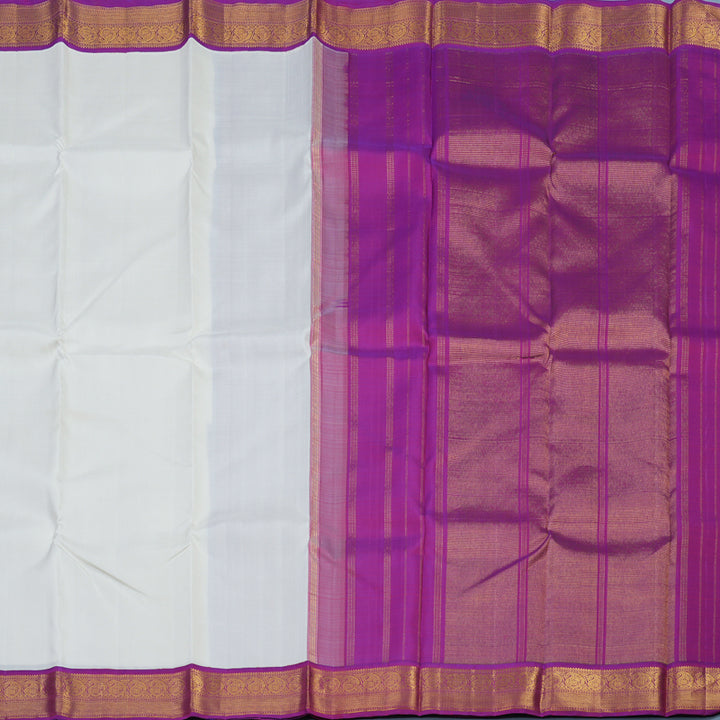 Hayagrivas Handloom White Kanjivaram Silk Saree with Purple Border KBE1869L6-1