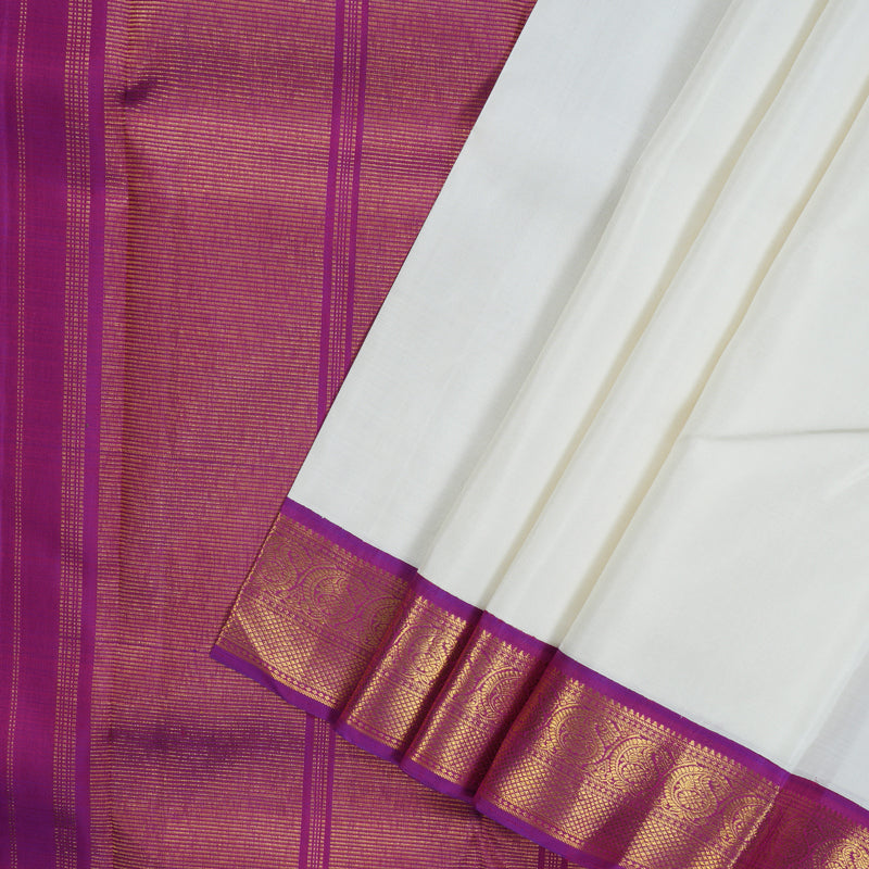 Hayagrivas Handloom White Kanjivaram Silk Saree with Purple Border KBE1869L6-1