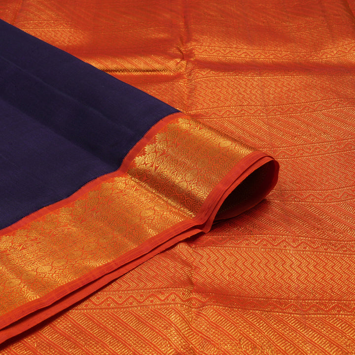 Hayagrivas Handloom Navy Blue Kanjivaram Silk Saree with Orange Border KBE1869L7-1