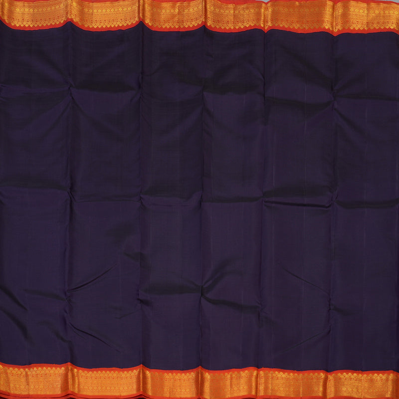 Hayagrivas Handloom Navy Blue Kanjivaram Silk Saree with Orange Border KBE1869L7-1