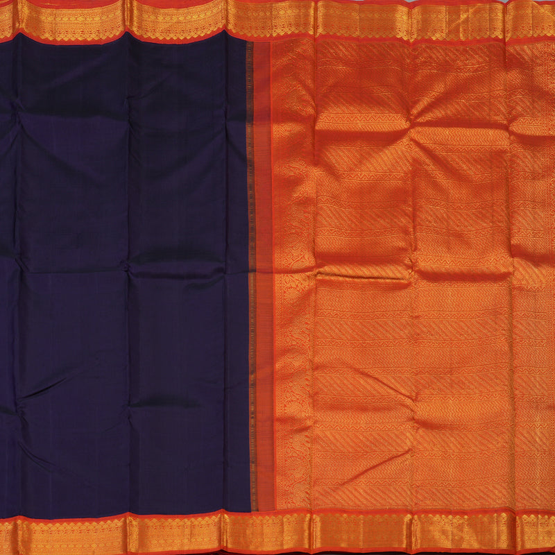 Hayagrivas Handloom Navy Blue Kanjivaram Silk Saree with Orange Border KBE1869L7-1