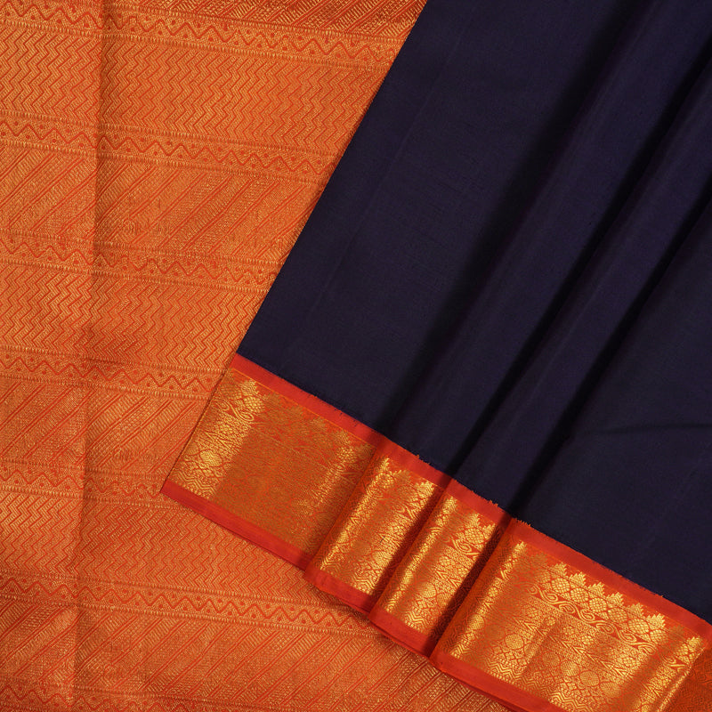 Hayagrivas Handloom Navy Blue Kanjivaram Silk Saree with Orange Border KBE1869L7-1