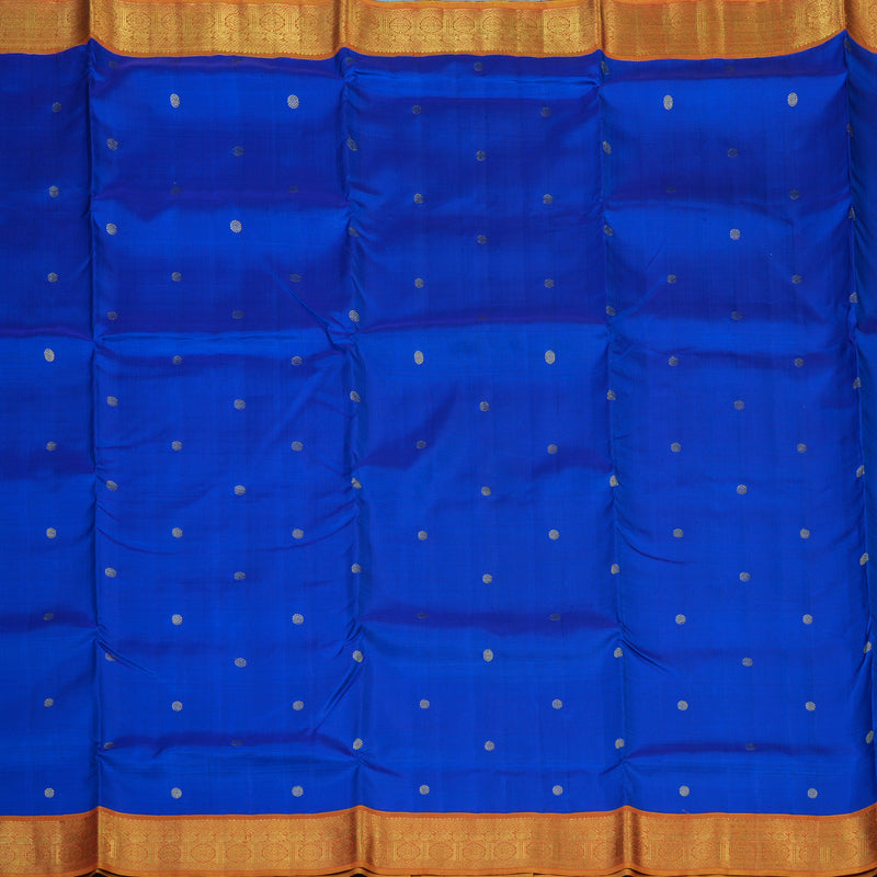 Hayagrivas Handloom MS Blue Ten Yards Silk Saree with Golden Orange Border KBE1870L1-1