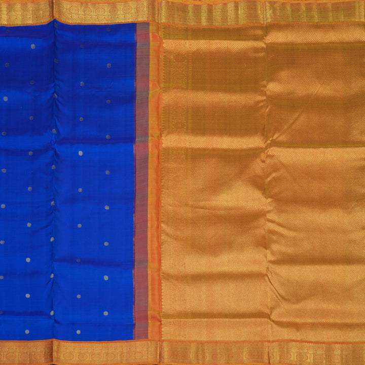 Hayagrivas Handloom MS Blue Ten Yards Silk Saree with Golden Orange Border KBE1870L1-1