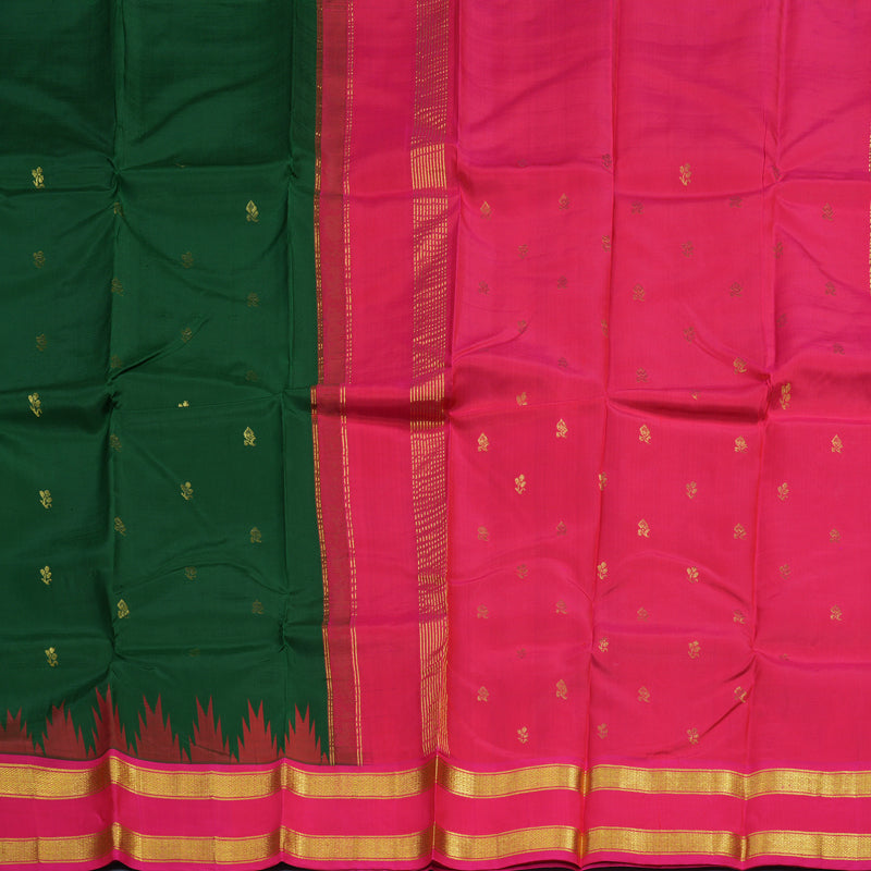 Hayagrivas Dark Green Pure One-sided border Kanjivaram Silk Saree KBE1871L2-9