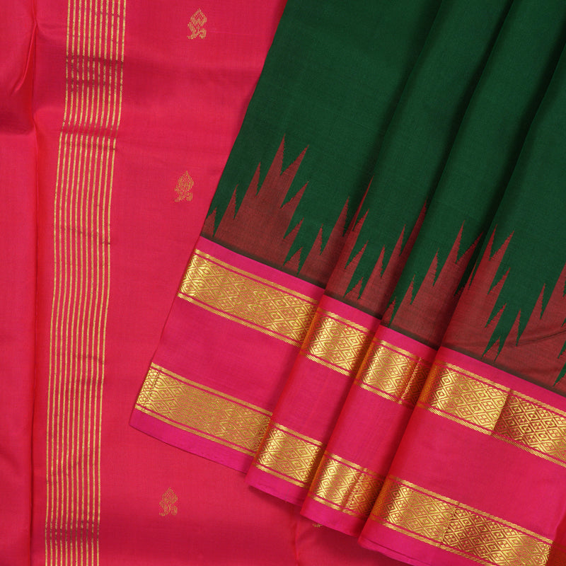 Hayagrivas Dark Green Pure One-sided border Kanjivaram Silk Saree KBE1871L2-9