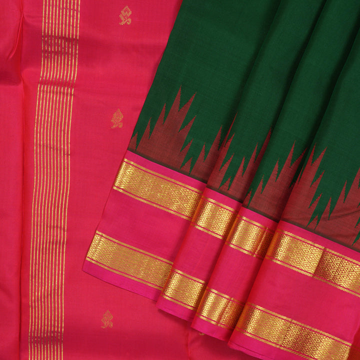 Hayagrivas Dark Green Pure One-sided border Kanjivaram Silk Saree KBE1871L2-9