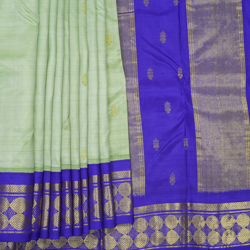 Hayagrivas Pista Green Pure One-sided border Kanjivaram Silk Saree KBE1871L4-1