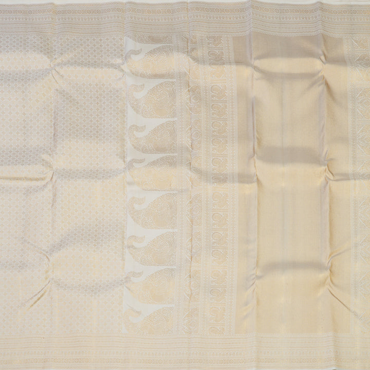 Hayagrivas Handloom Half-White Kanjivaram Silk Saree KBE1872L14-23