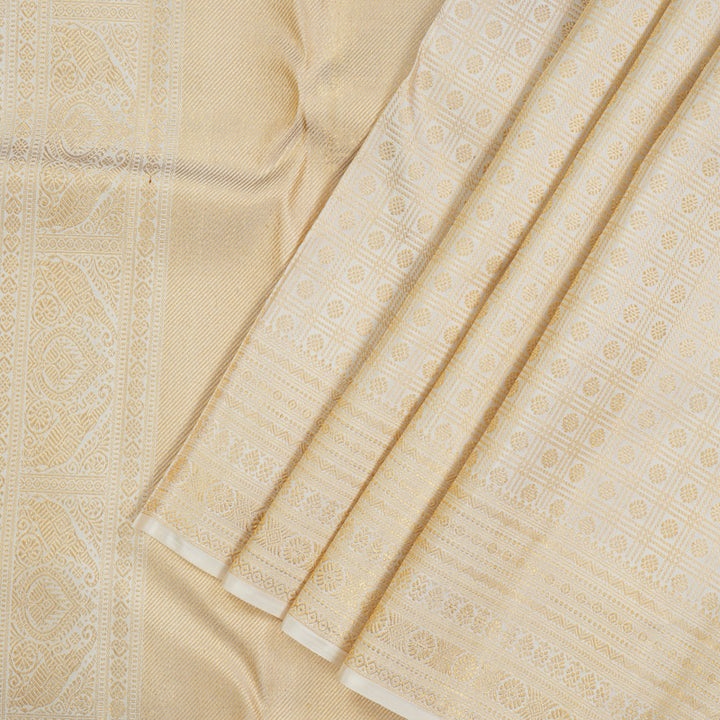Hayagrivas Handloom Half-White Kanjivaram Silk Saree KBE1872L14-23