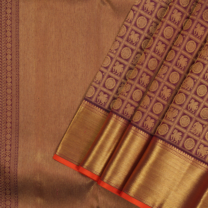 Hayagrivas Handloom Wine Kanjivaram Silk Saree KBE1872L14-5