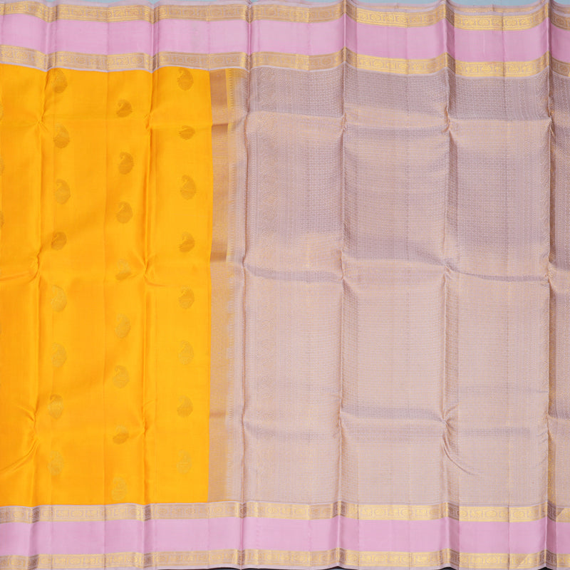 Hayagrivas Handloom Mango Yellow Kanjivaram Silk Saree with Baby Pink Border KBE1872L16-4