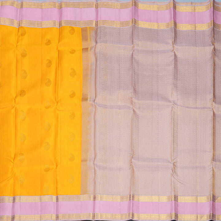 Hayagrivas Handloom Mango Yellow Kanjivaram Silk Saree with Baby Pink Border KBE1872L16-4