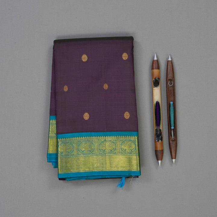 Hayagrivas Handloom Purple Kanjivaram Silk Saree with Ananda Blue Border KBE1873L2-2