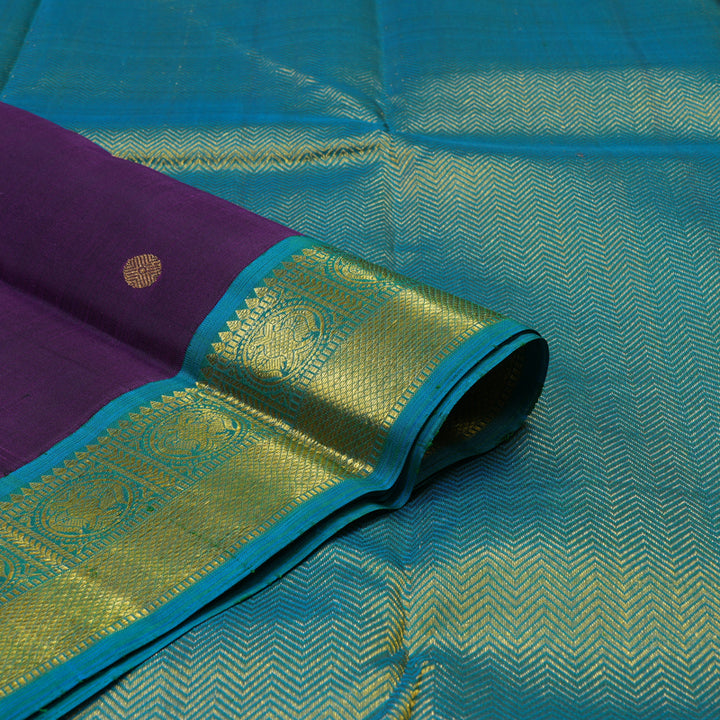 Hayagrivas Handloom Purple Kanjivaram Silk Saree with Ananda Blue Border KBE1873L2-2