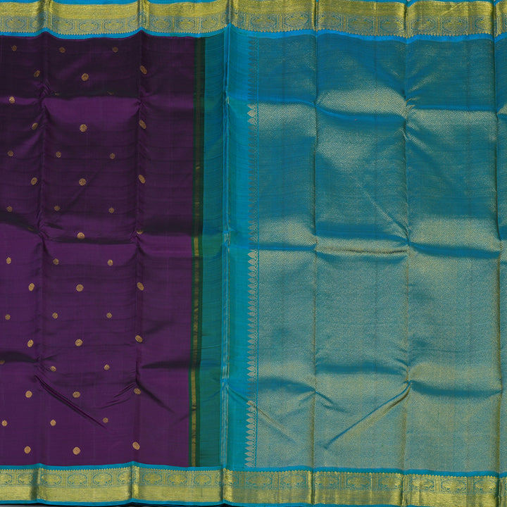 Hayagrivas Handloom Purple Kanjivaram Silk Saree with Ananda Blue Border KBE1873L2-2