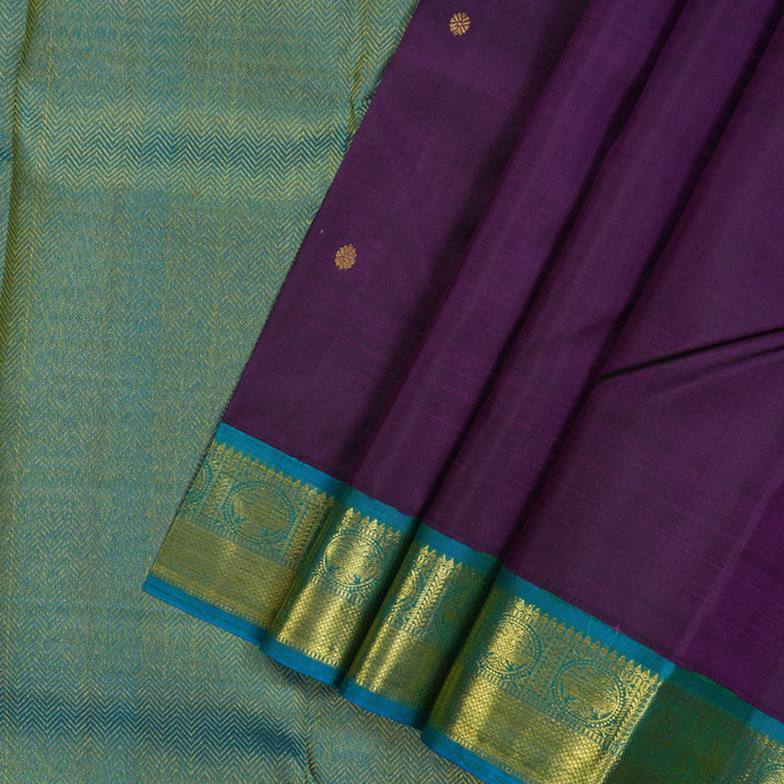 Hayagrivas Handloom Purple Kanjivaram Silk Saree with Ananda Blue Border KBE1873L2-2