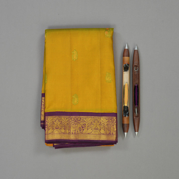 Hayagrivas Handloom Deep Yellow Kanjivaram Silk Saree with Purple border KBE1873L2-4