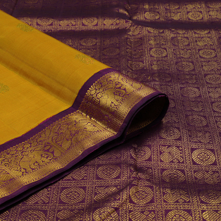 Hayagrivas Handloom Deep Yellow Kanjivaram Silk Saree with Purple border KBE1873L2-4