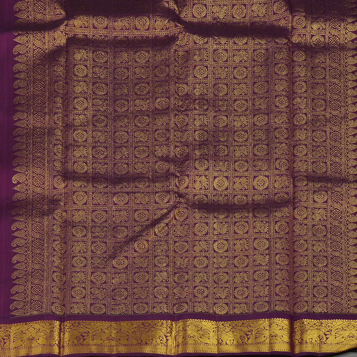 Hayagrivas Handloom Deep Yellow Kanjivaram Silk Saree with Purple border KBE1873L2-4