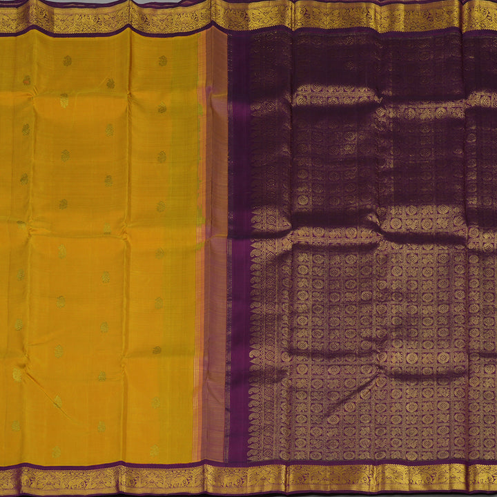 Hayagrivas Handloom Deep Yellow Kanjivaram Silk Saree with Purple border KBE1873L2-4
