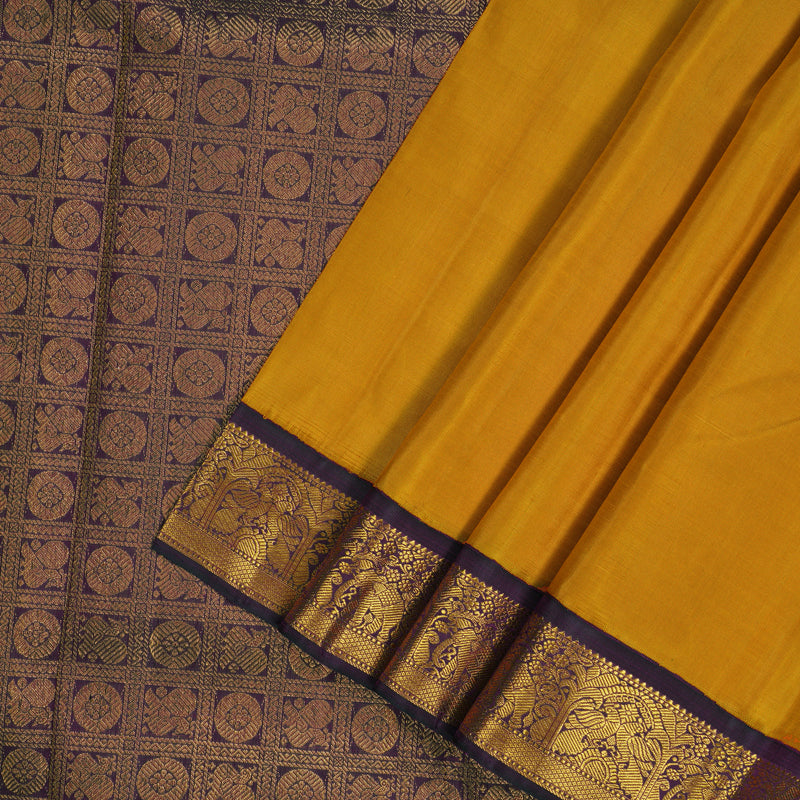 Hayagrivas Handloom Deep Yellow Kanjivaram Silk Saree with Purple border KBE1873L2-4