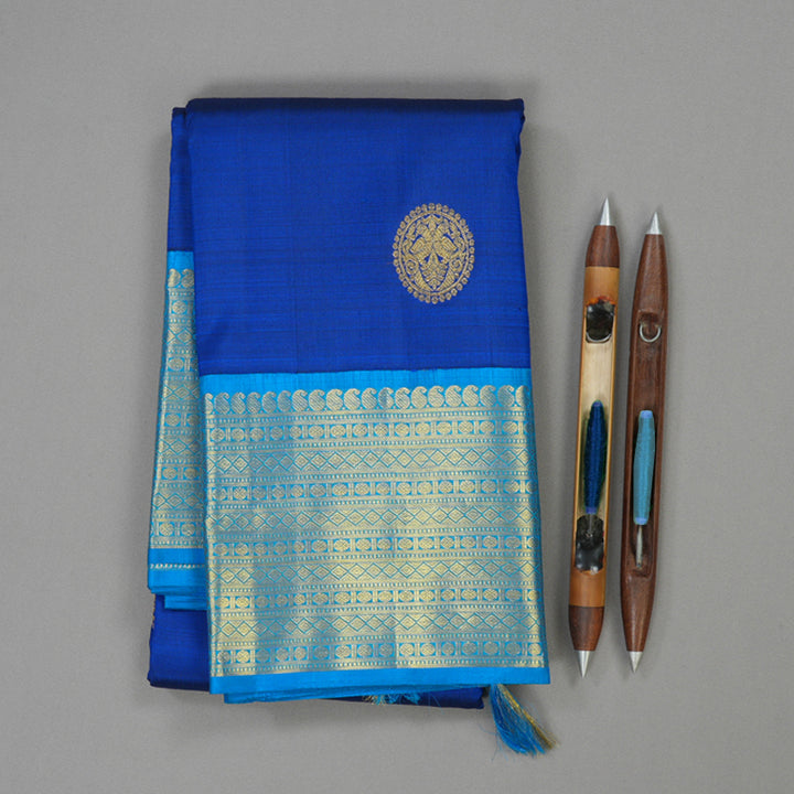 Hayagrivas Handloom MS Blue Kanjivaram Silk Saree with Ananda Blue border KBE1873L4-1