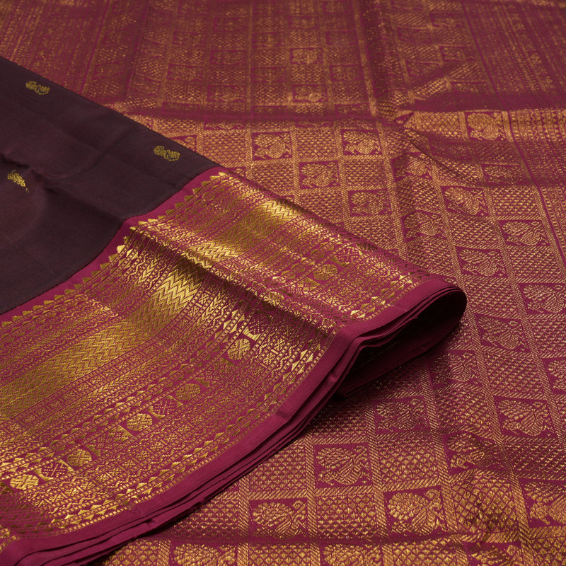 Hayagrivas Handloom Wine Kanjivaram Silk Saree with Pinkish-Maroon Border KBE1873L4-2