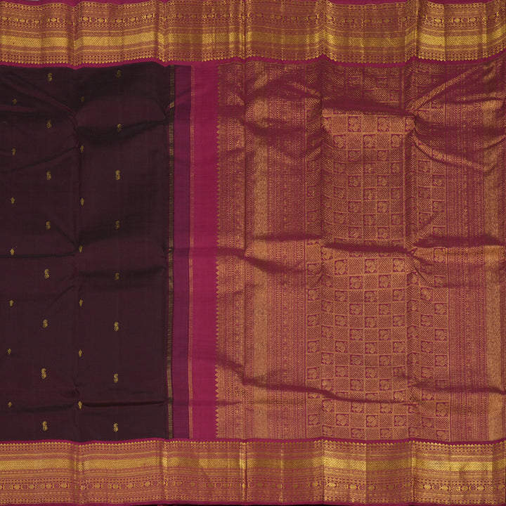 Hayagrivas Handloom Wine Kanjivaram Silk Saree with Pinkish-Maroon Border KBE1873L4-2