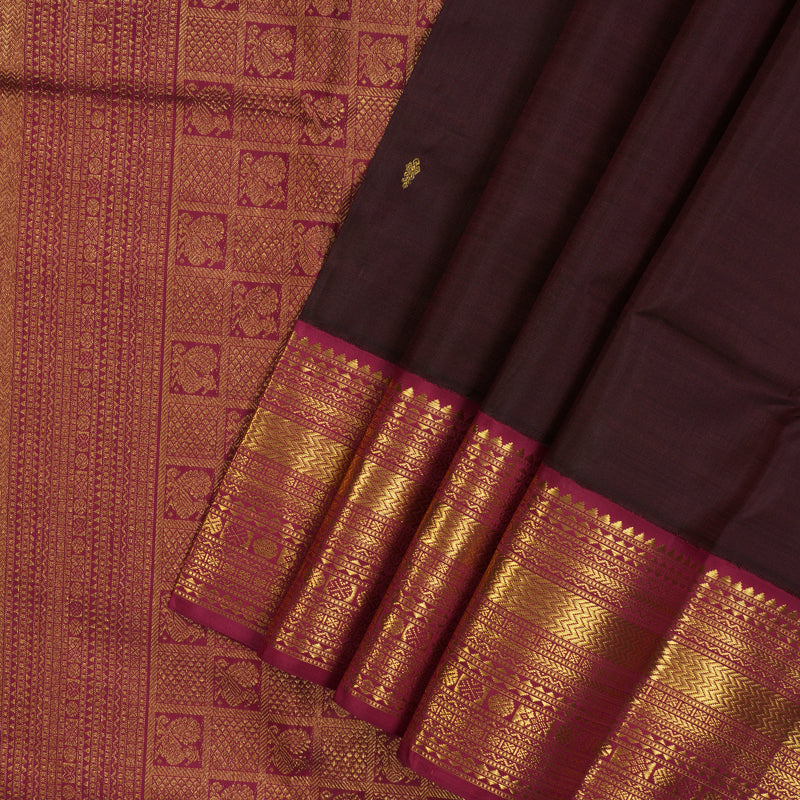 Hayagrivas Handloom Wine Kanjivaram Silk Saree with Pinkish-Maroon Border KBE1873L4-2