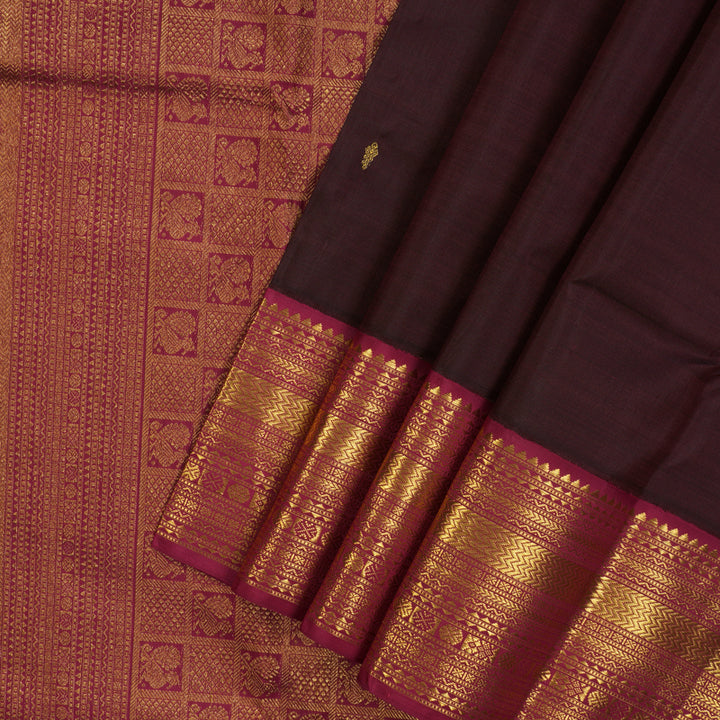 Hayagrivas Handloom Wine Kanjivaram Silk Saree with Pinkish-Maroon Border KBE1873L4-2