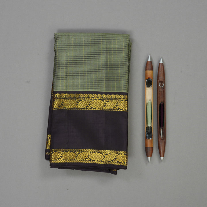 Hayagrivas Handloom Cement Green Kanjivaram Silk Saree Nagapazham border KBE1874L13-1