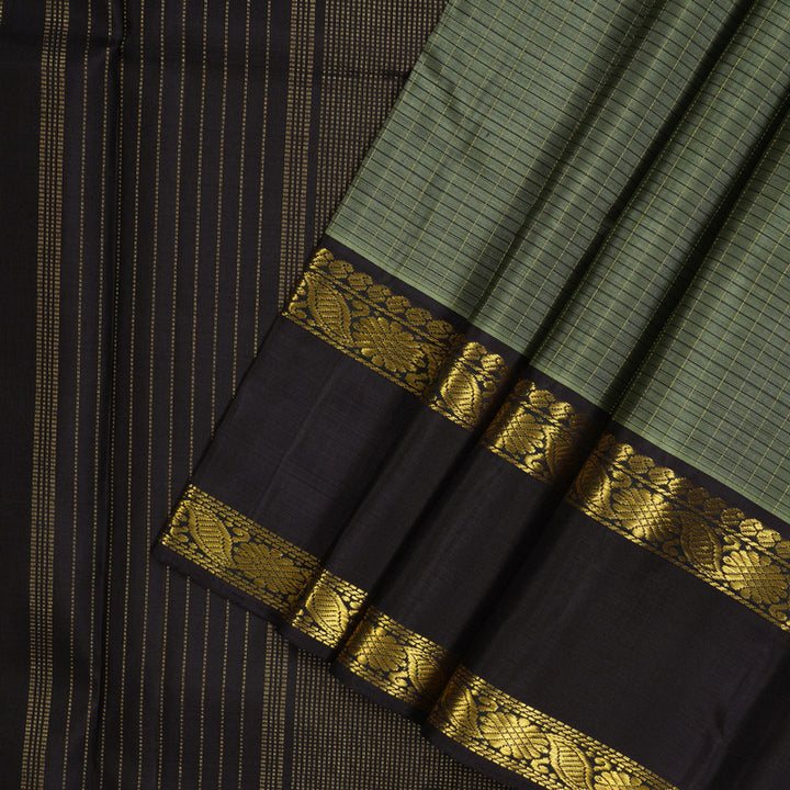 Hayagrivas Handloom Cement Green Kanjivaram Silk Saree Nagapazham border KBE1874L13-1
