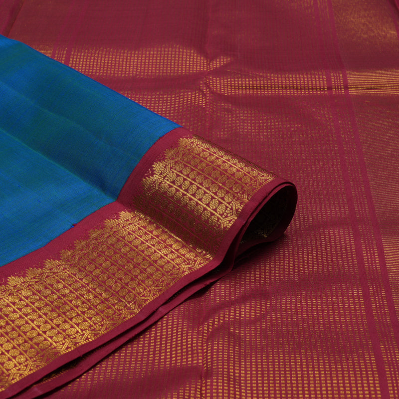 Hayagrivas Handloom Peacock Blue Kanjivaram Silk Saree with Maroon border KBE1874L17-1