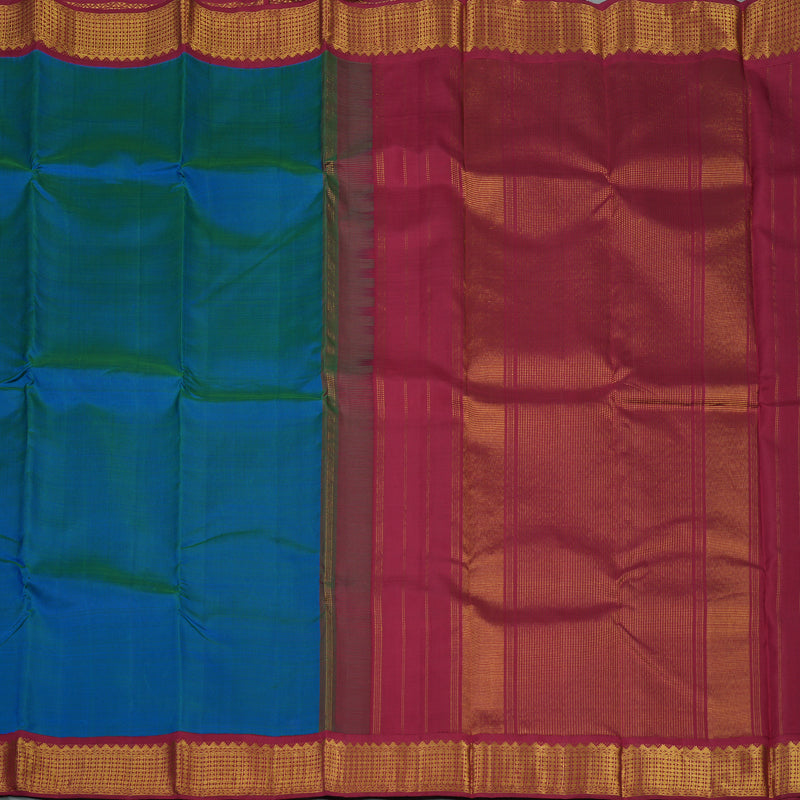 Hayagrivas Handloom Peacock Blue Kanjivaram Silk Saree with Maroon border KBE1874L17-1
