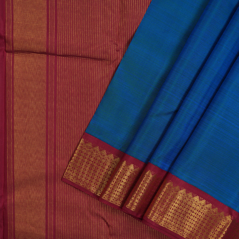Hayagrivas Handloom Peacock Blue Kanjivaram Silk Saree with Maroon border KBE1874L17-1