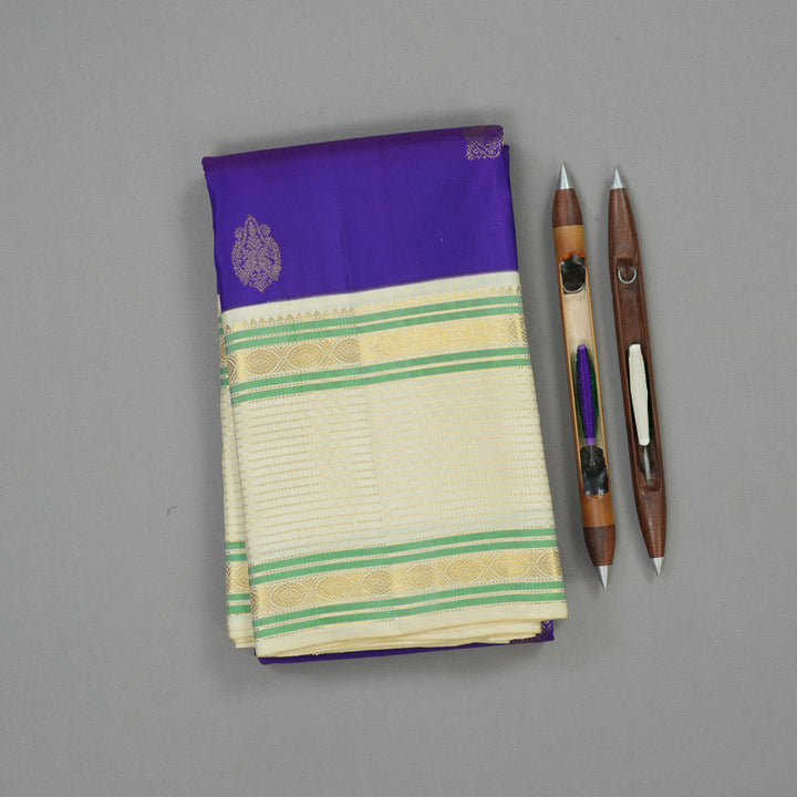 Hayagrivas Handloom Purplish Blue Kanjivaram Silk Saree with Cream border KBE1874L22-1